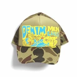 KAPITAL DENIM MEN LOVE CATS | Trucker Cap | Camo/Yellow