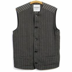 HANSEN GARMENTS BEN | Crewneck Waistcoat | Taupe Stripes