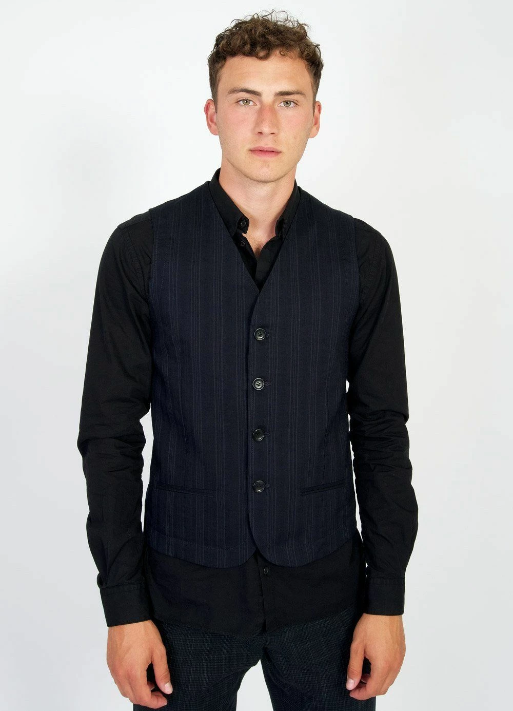 HANSEN GARMENTS DANIEL | 4-Button Waistcoat | Black Stripe - Image 2