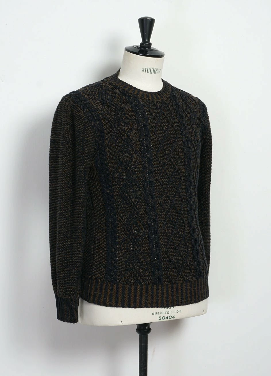 INIS MEÁIN PLATED BEACH SWEATER | Pima Cotton Knitwear | Brown/Navy - Image 3