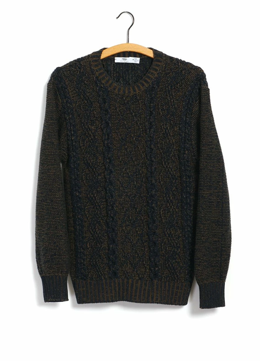 INIS MEÁIN PLATED BEACH SWEATER | Pima Cotton Knitwear | Brown/Navy